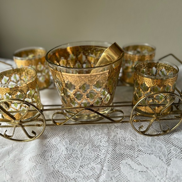 Valencia pattern Culver glass barware with ice bucket and caddy - Picture 1 of 2